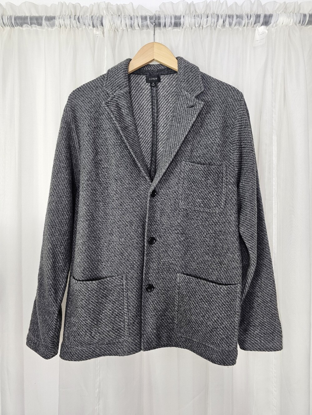 J. Crew Wool Sweater Blazer Cardigan Jacket Gray Diagonal Stripe Men's Medium